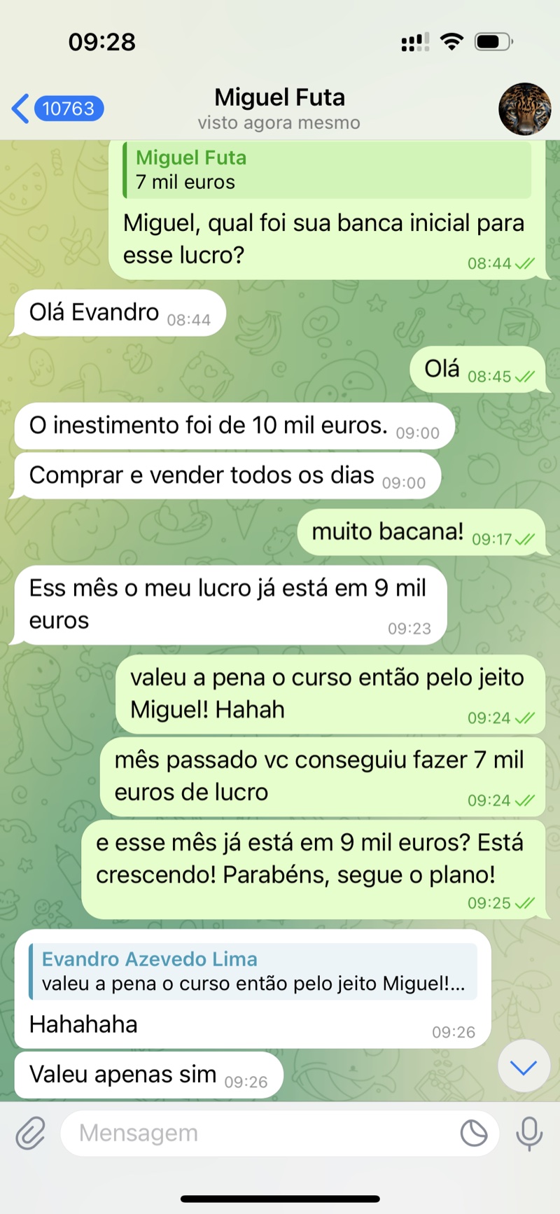 Aluno faz 9 mil euros por mês