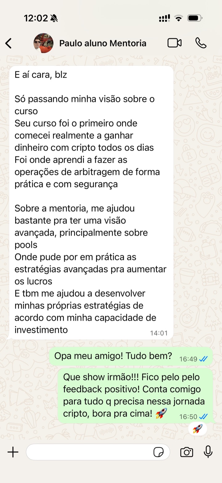 Depoimento de aluno sobre o curso e a mentoria